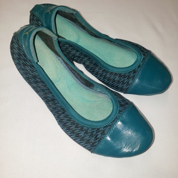 Puma Ballerina Flats Teal Green-Blue w/Black Houndstooth Pattern Women's 7 HTF - Picture 1 of 3